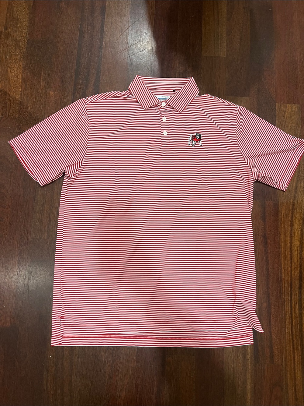 NWT Columbia Golf UGA Red and White Striped Polo Shirt